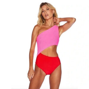 New Free People Beach Riot Celine One Piece Swim suit Ribbed Hot Pink